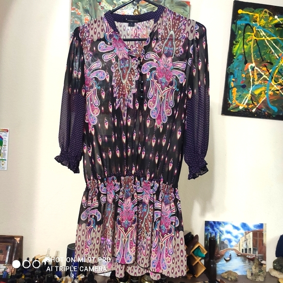 Twenty One Boho Style sheer black & purple blouse 👚 (Small) 💜💗🖤🤎🤍 - Picture 7 of 16